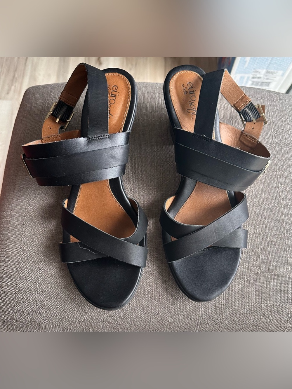 Eurosoft Black Strappy Slingback Sandals